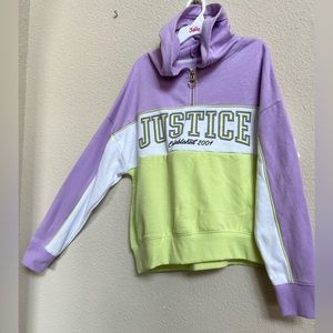Purple/Green Fleece Hoodie Jacket/Sweatshirt Printed With Pink Glitter Justice
